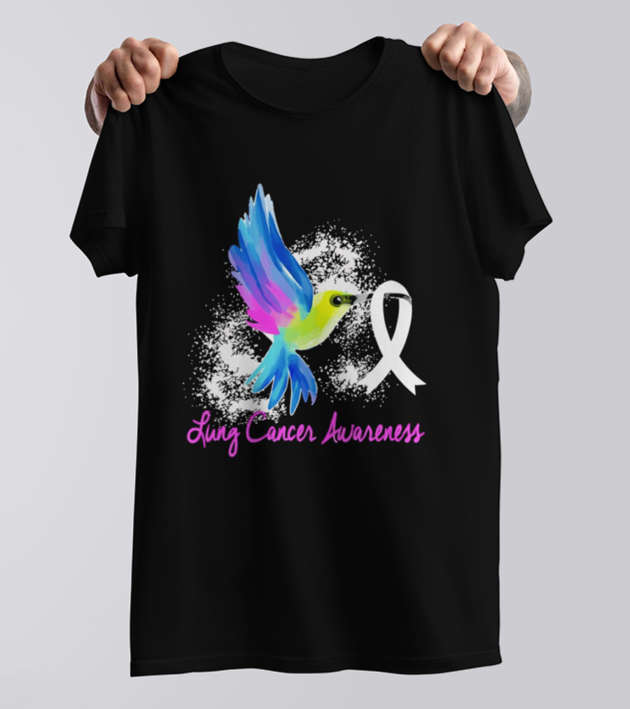 Lung Cancer Awareness Hummingbird With White Ribbon T-Shirt