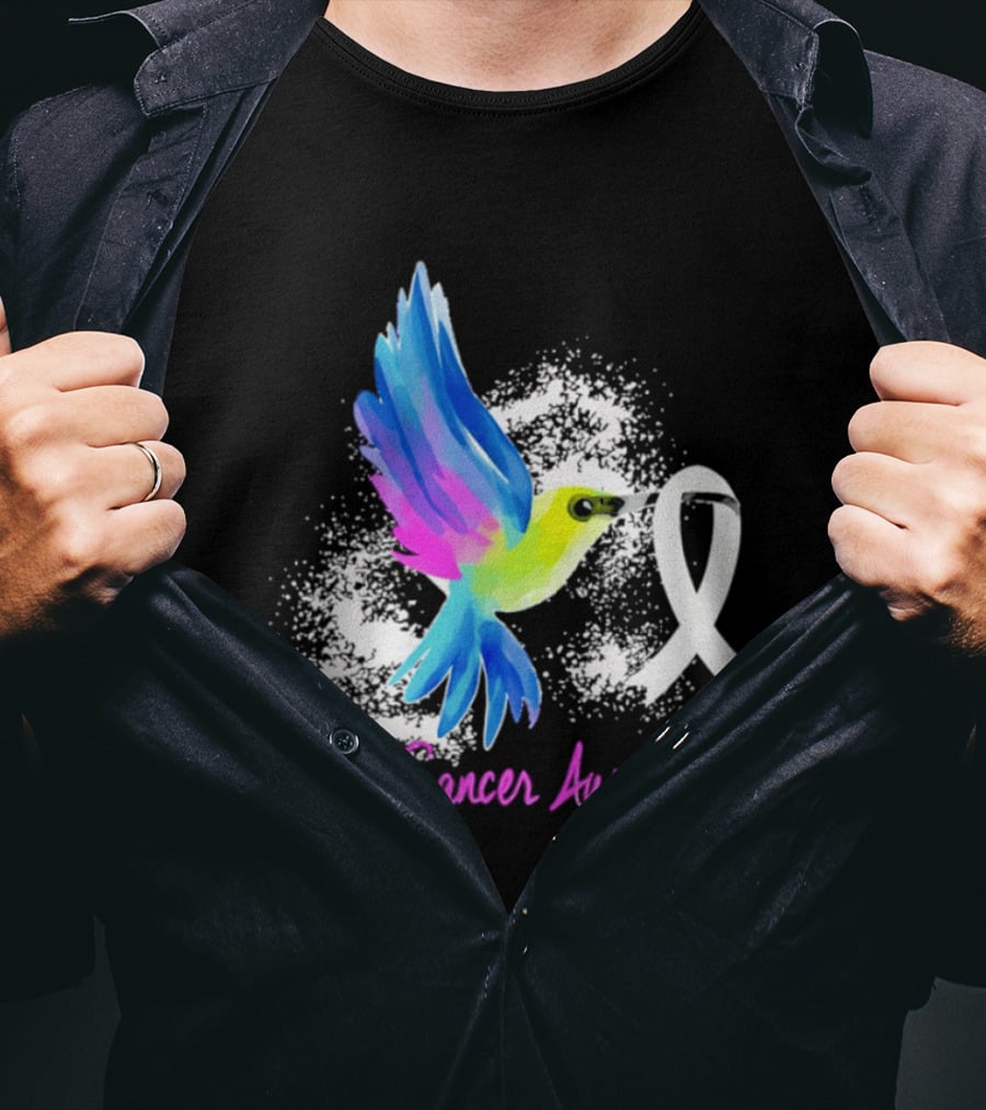 Lung Cancer Awareness Hummingbird With White Ribbon T-Shirt