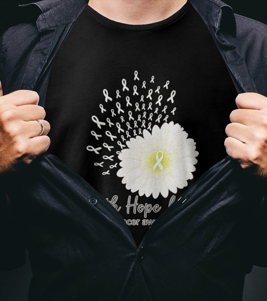 Faith Hope Love White Daisies And Ribbons Lung Cancer Awareness T-Shirt