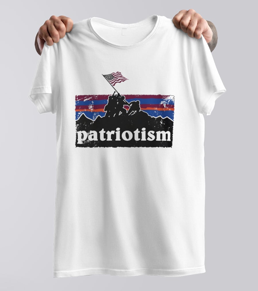 Patriotism Battle Of Iwo Jima Holding US Flag Mountain T-Shirt