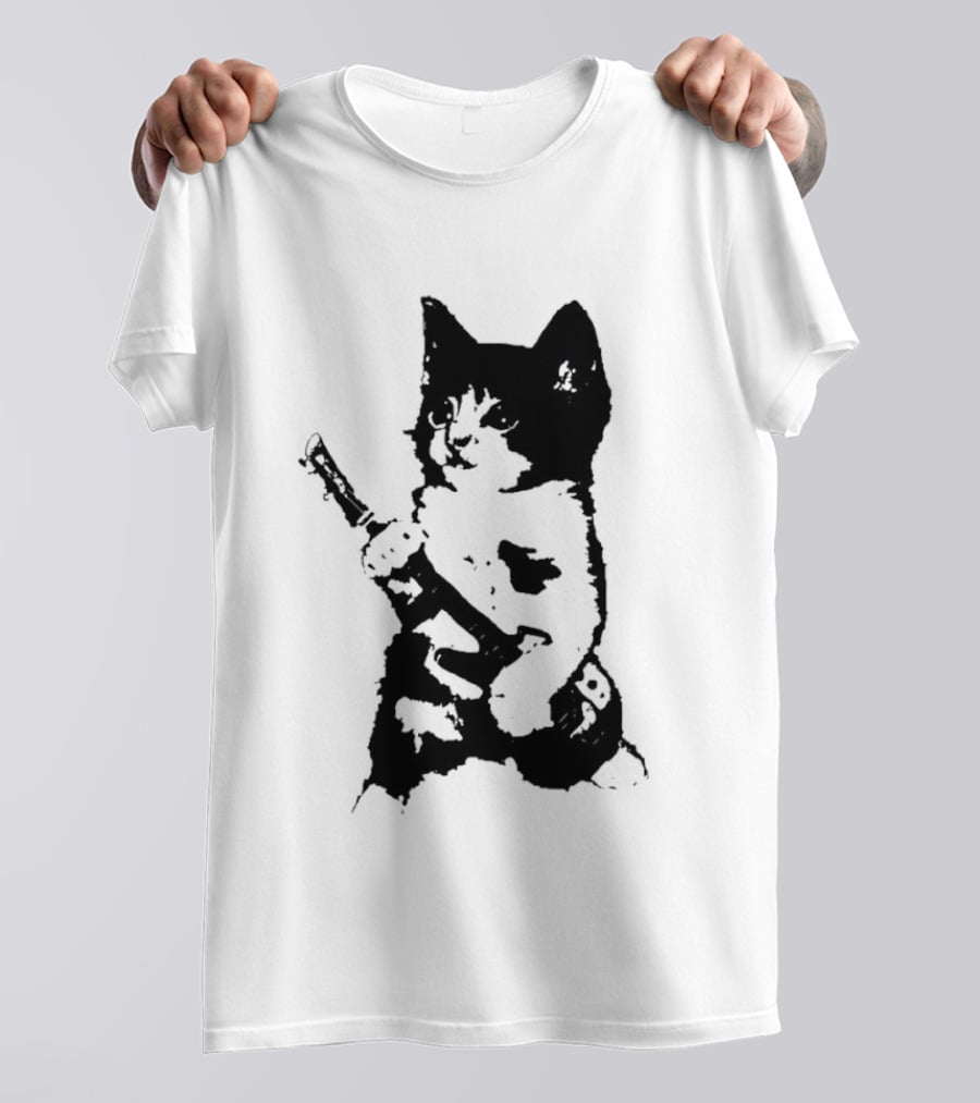 Rockstar Kitten Cat Playing Guitar Feline Musician T-Shirt