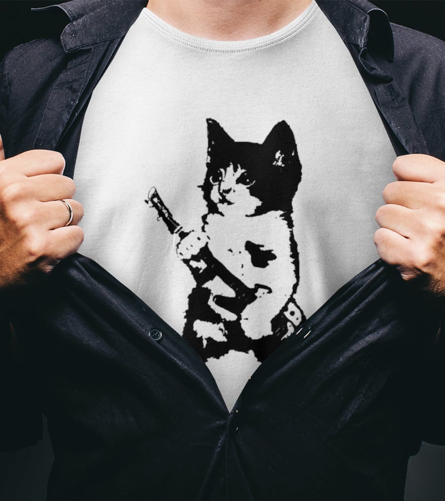 Rockstar Kitten Cat Playing Guitar Feline Musician T-Shirt