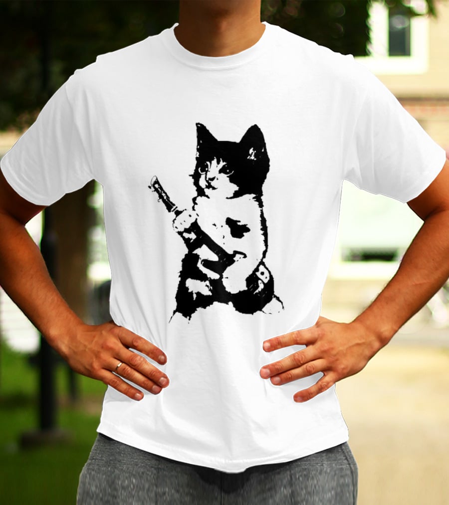 Rockstar Kitten Cat Playing Guitar Feline Musician T-Shirt