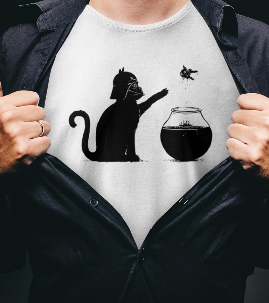 Darth Cat Uses Force On Fish Bowl Star Wars T-Shirt