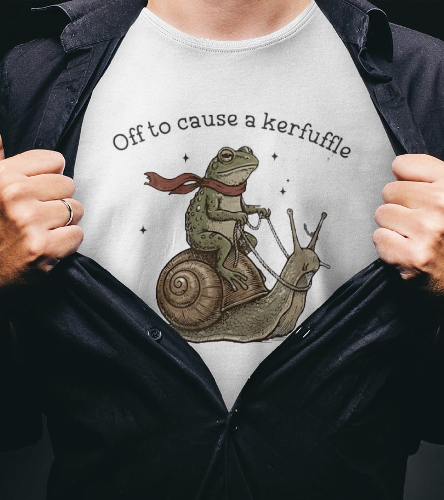 Off To Cause A Kerfuffle Frog Riding Snail Adventure T-Shirt