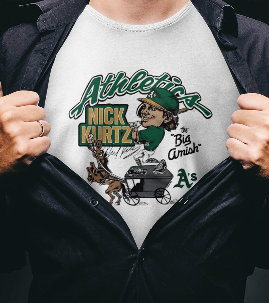 Nick Kurtz 16 Athletics Baseball The Big Amish Cartoon AS T-Shirt