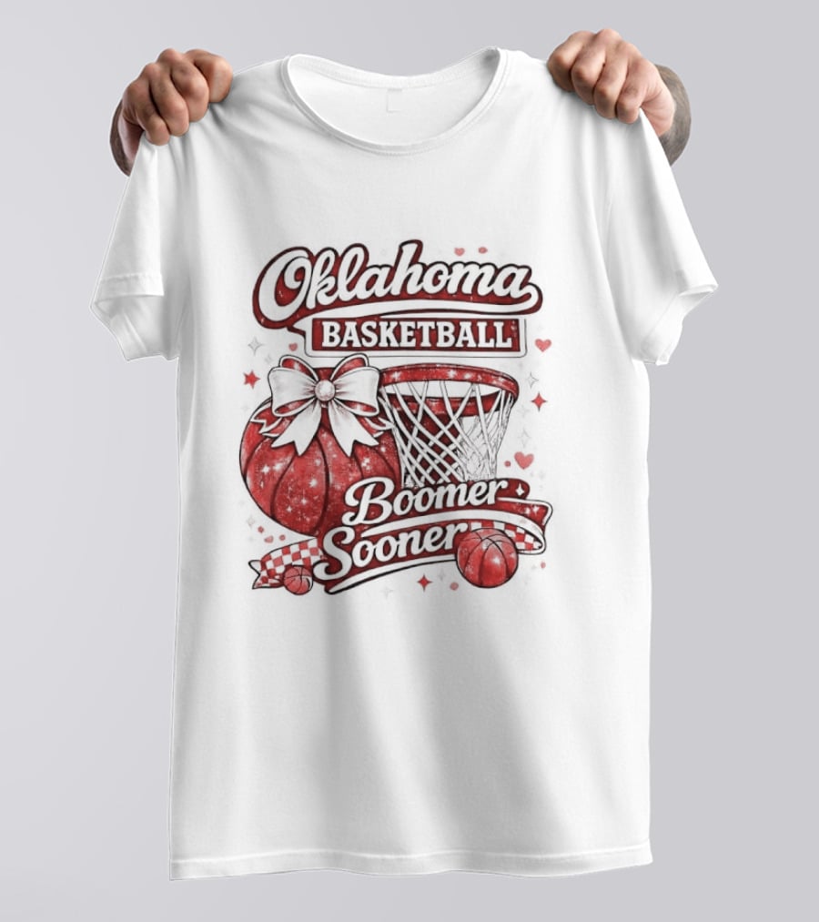 Oklahoma Basketball Boomer Sooner Holiday Bow Basketball Hoop T-Shirt