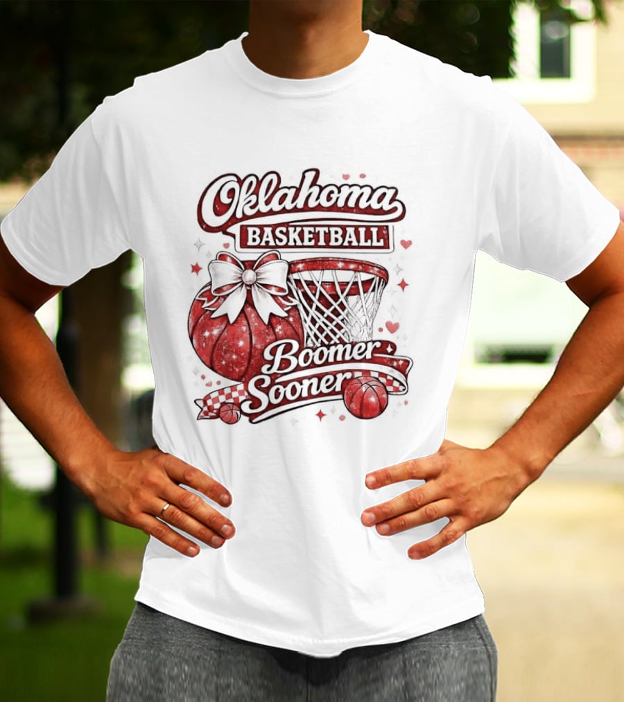 Oklahoma Basketball Boomer Sooner Holiday Bow Basketball Hoop T-Shirt