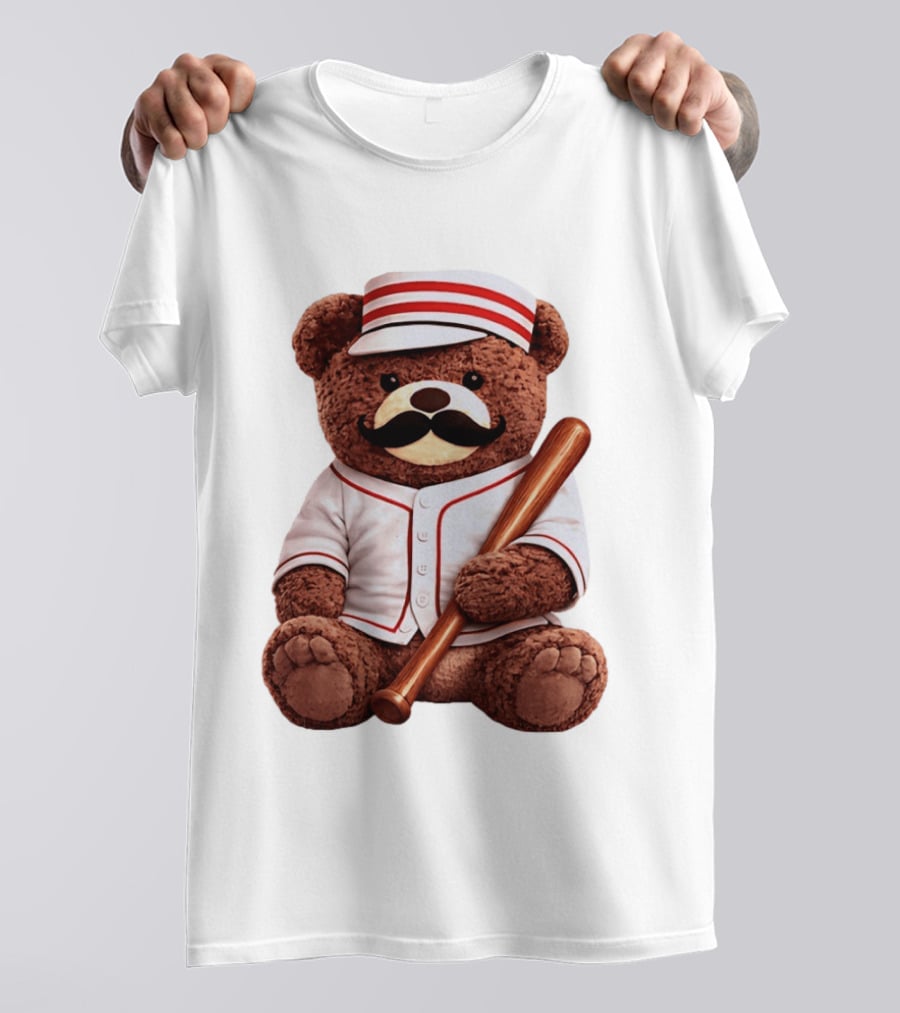 Teddy Bear Baseball Player With Bat And Jeyser Striped Uniform T-Shirt