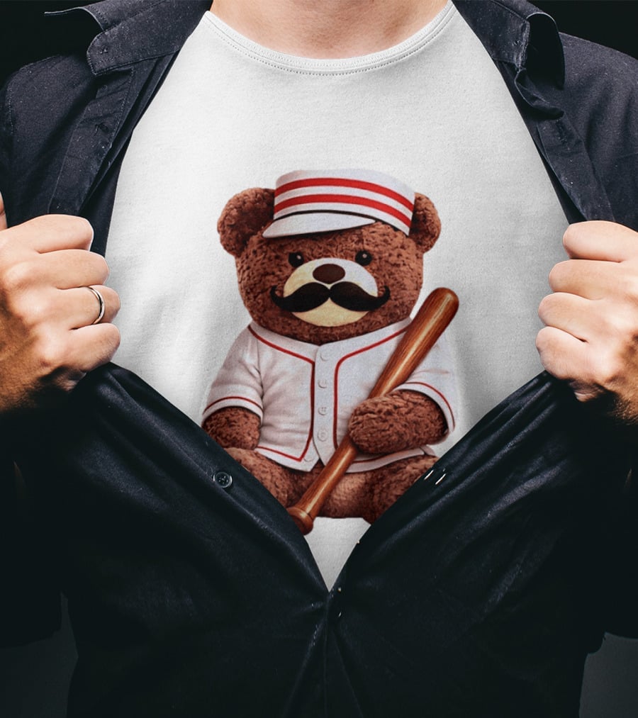 Teddy Bear Baseball Player With Bat And Jeyser Striped Uniform T-Shirt