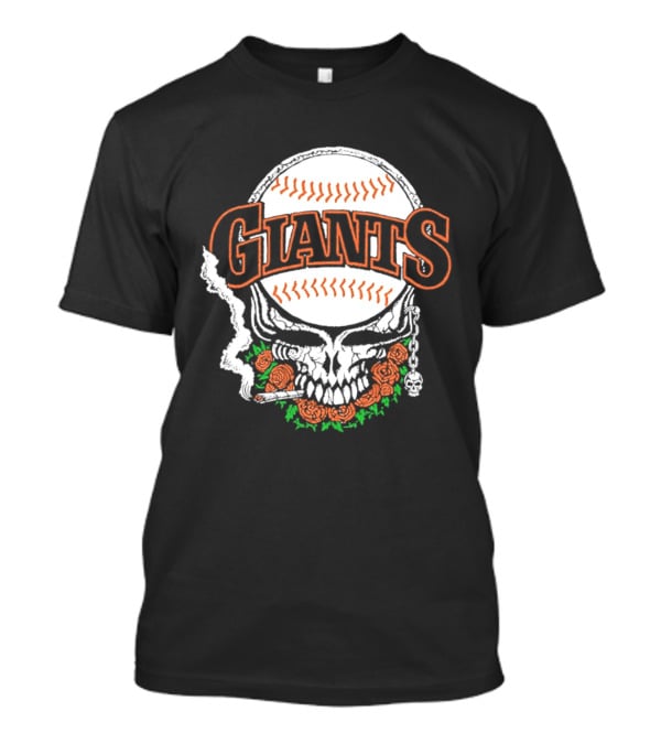 San Francisco Giants Skull With Baseball And Roses T-Shirt