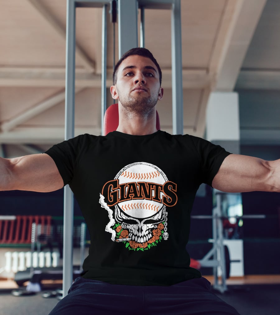 San Francisco Giants Skull With Baseball And Roses T-Shirt