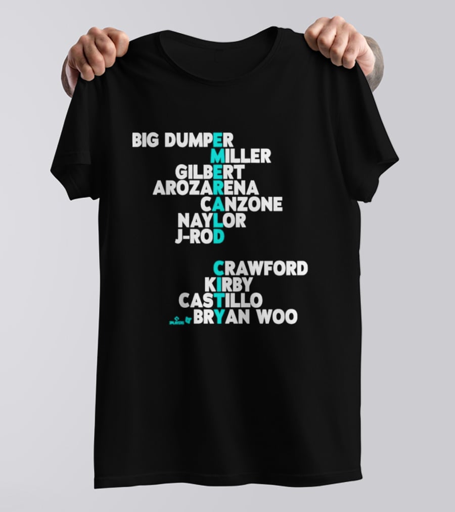 Seattle Baseball Names 2026 Big Dumper Kelenic Gilbert Arozarena Canzone Naylor J Rod Crawford Kirby Castillo Bryan Woo T-Shirt