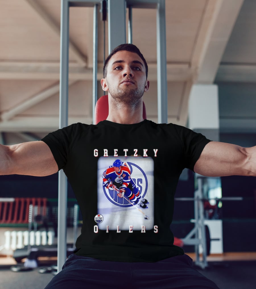 Wayne Gretzky Edmonton Oilers Iconic NHL Legend Action Shot T-Shirt