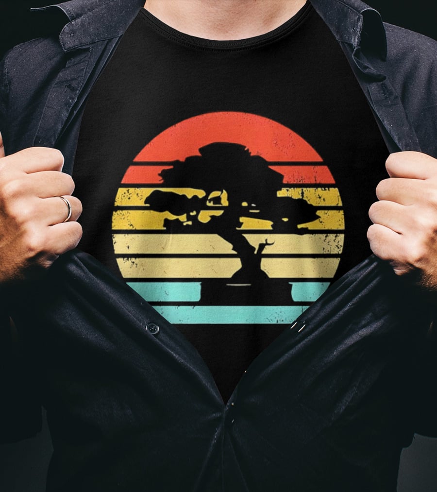 Bonsai Tree Silhouette Japan Retro Sunset T-Shirt