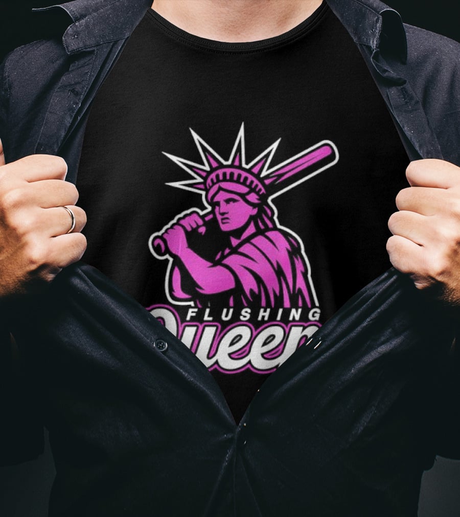 Flushing Queens Statue Of Liberty Baseball Bat Icon Mets T-Shirt