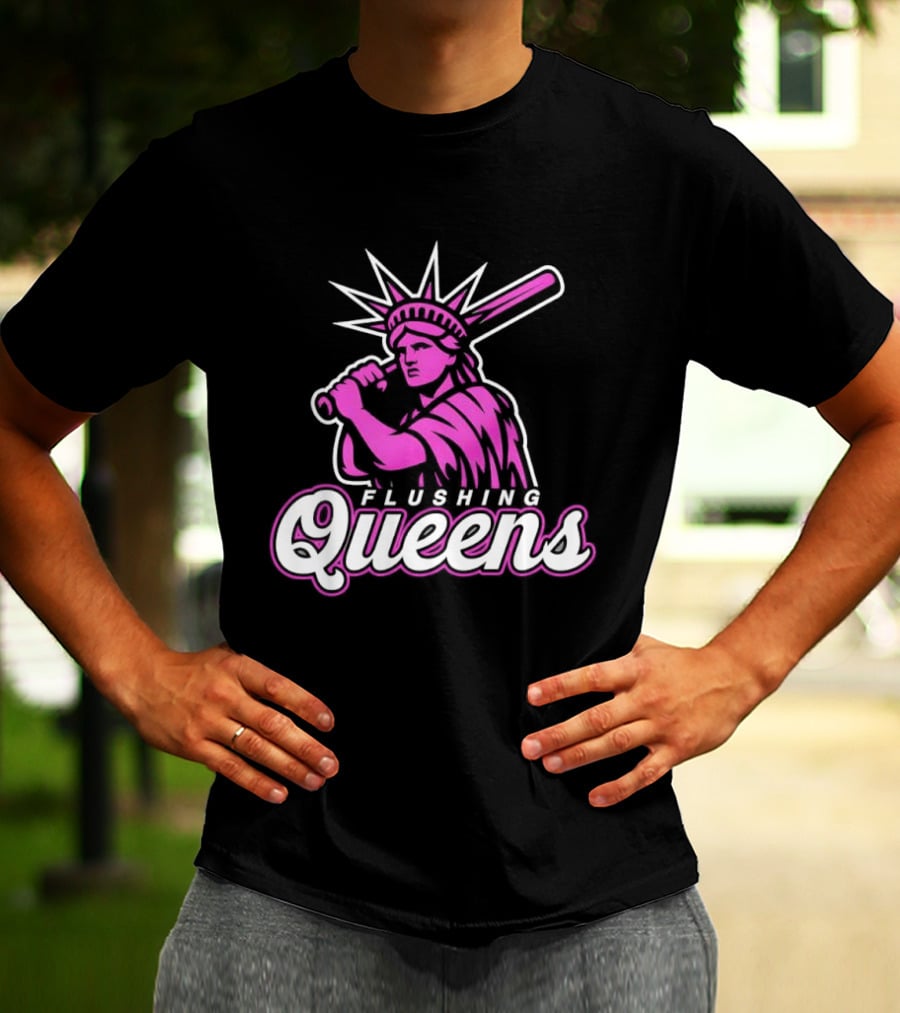 Flushing Queens Statue Of Liberty Baseball Bat Icon Mets T-Shirt