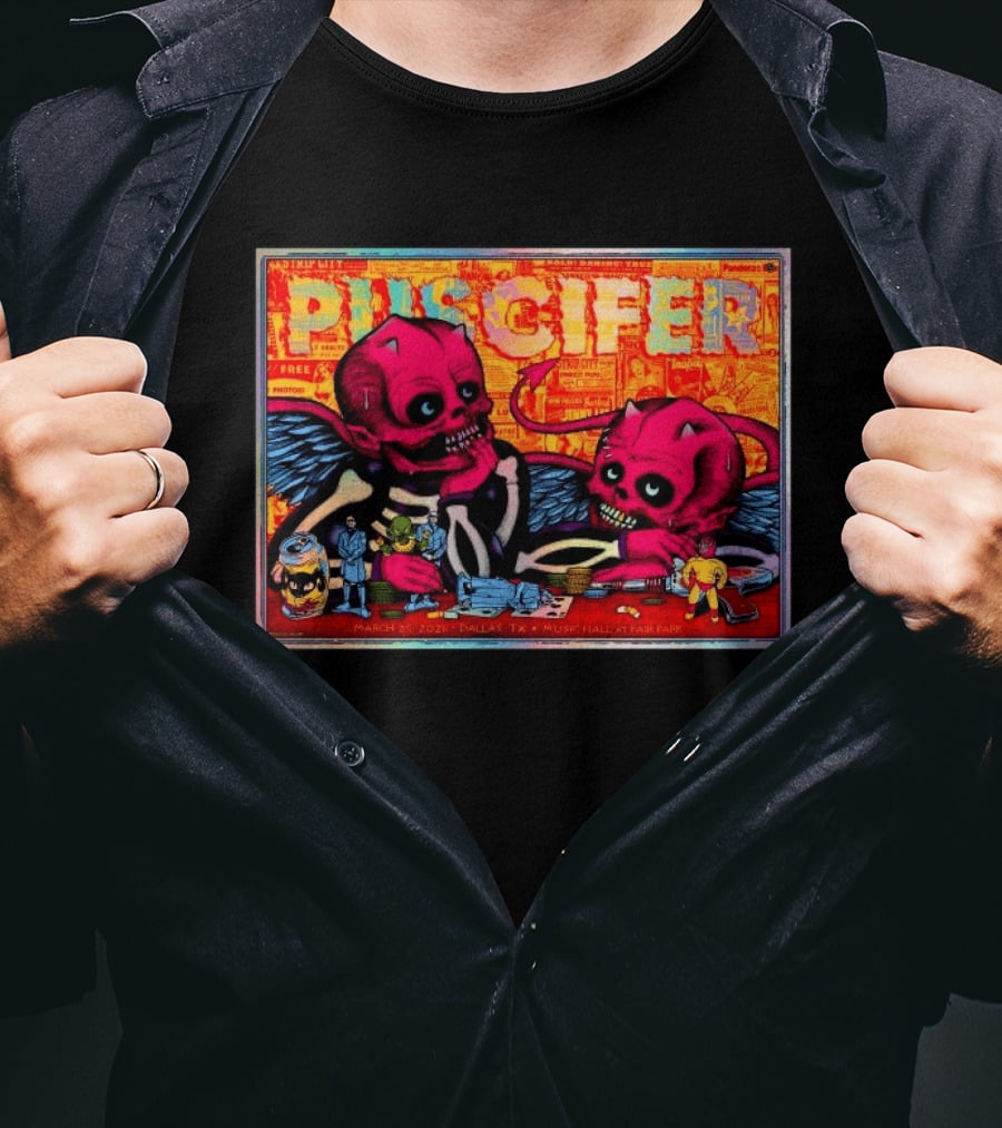 Puscifer Music Hall Fair Park Dallas TX March 25 2026 With Red Winged Skeletons And Vintage Comic T-Shirt