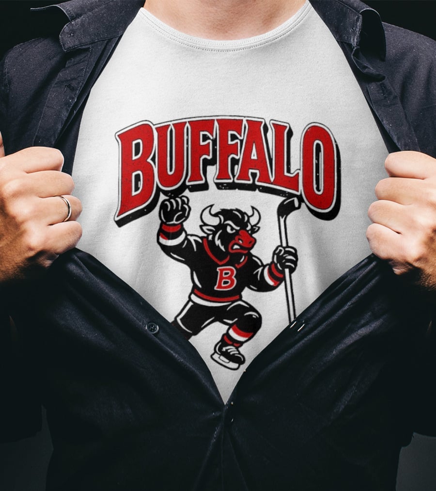 Buffalo Sabres Hockey Bull Holding Stick Retro Sports Team T-Shirt