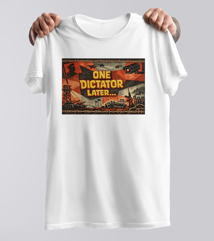 One Dictator Later Military Iconography Barbed Wire Tanks Fighter Jets Surveillance Camera T-Shirt