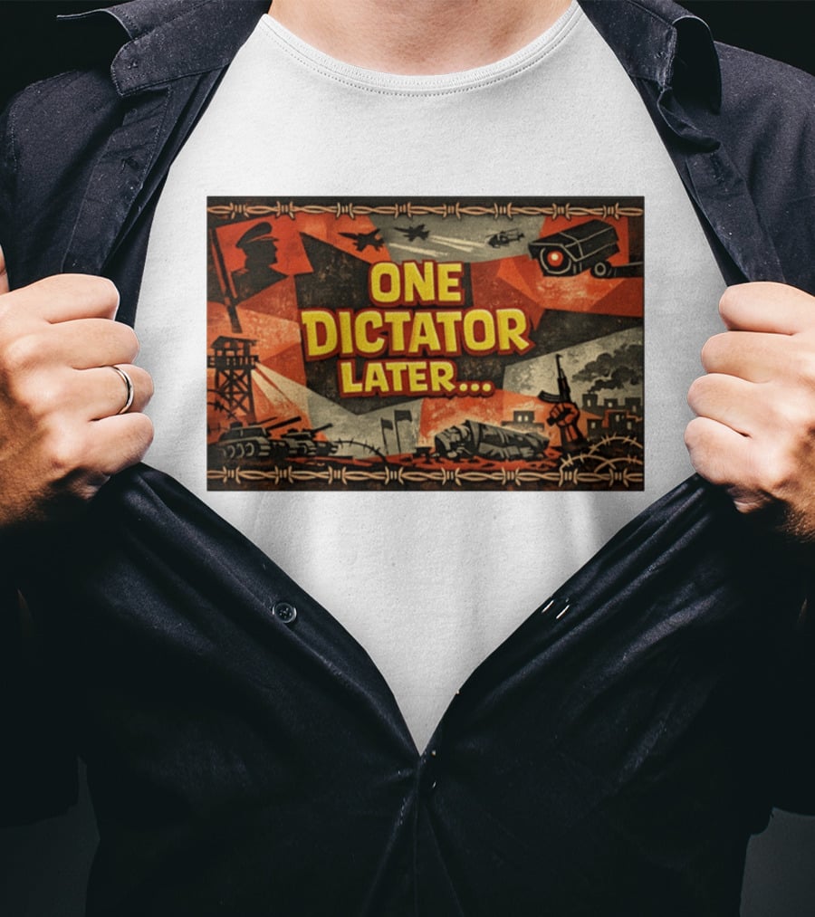One Dictator Later Military Iconography Barbed Wire Tanks Fighter Jets Surveillance Camera T-Shirt