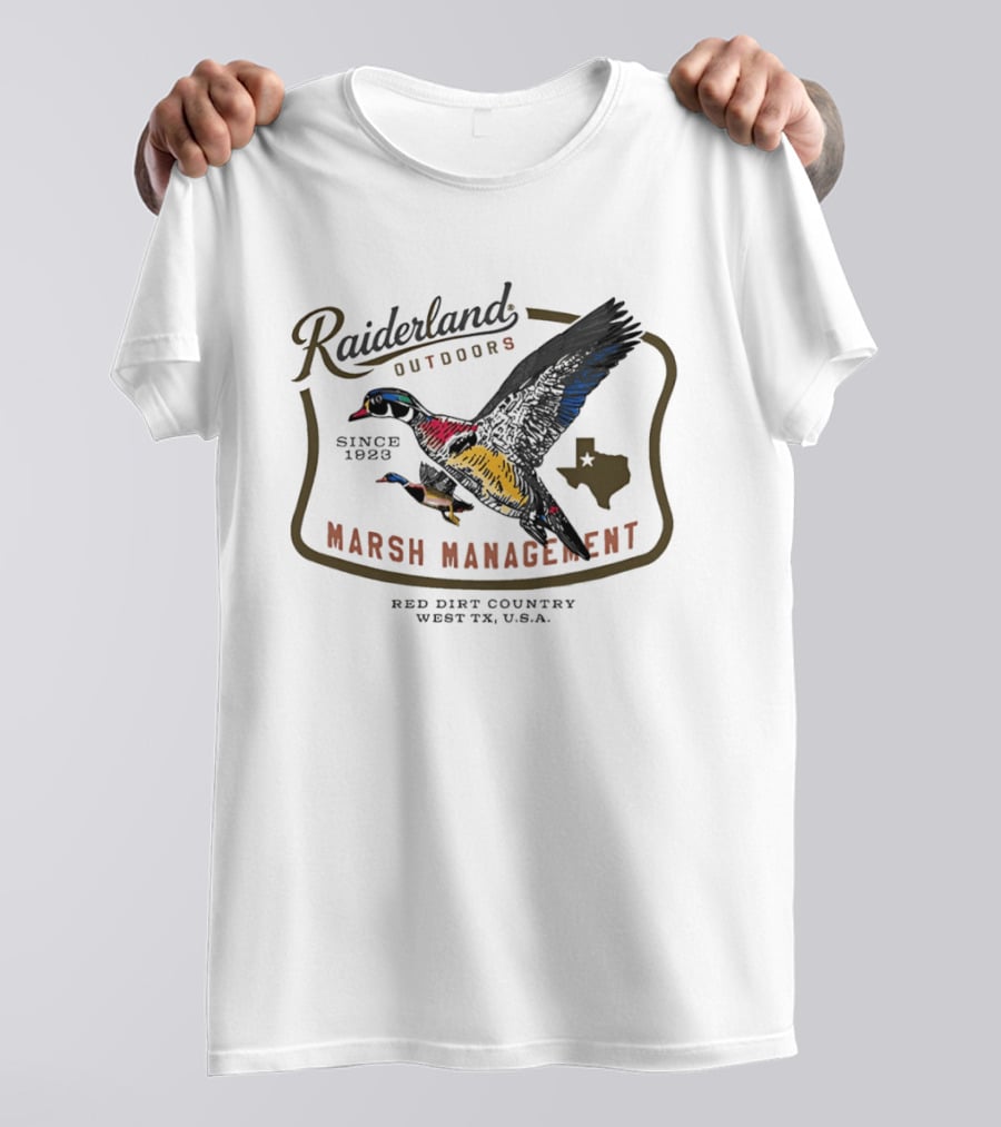 Raiderland Outdoors Marsh Management Since 1926 Red Dirt Country West TX USA T-Shirt