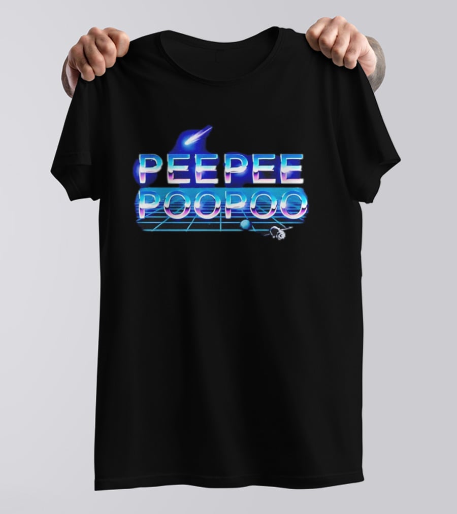 Peepee Poopoo Retro Space Neon Grid Bird Rocket T-Shirt
