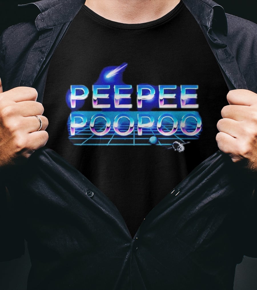 Peepee Poopoo Retro Space Neon Grid Bird Rocket T-Shirt