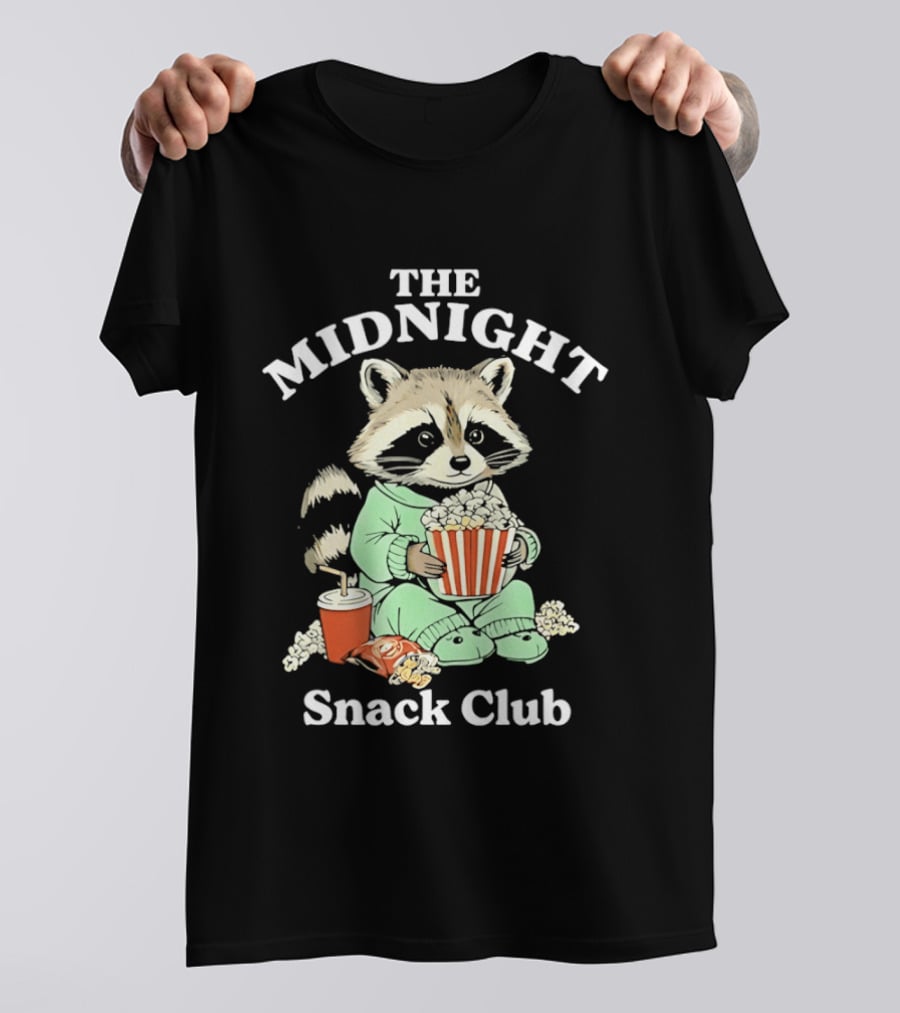 The Midnight Snack Club Raccoon Eating Butter Popcorn Pajamas T-Shirt