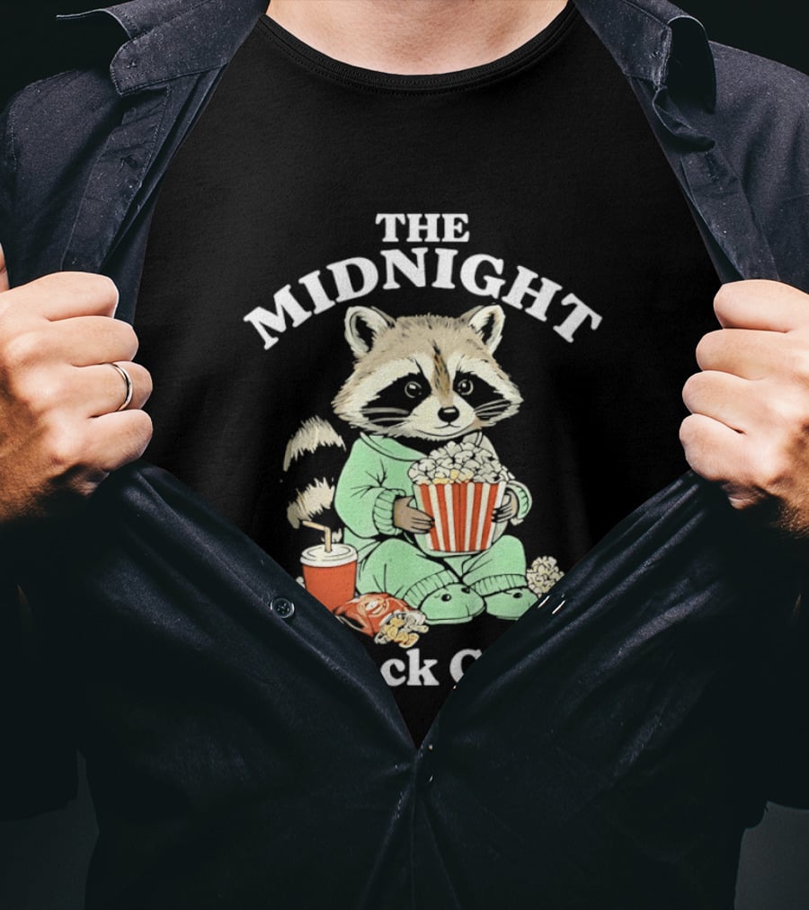 The Midnight Snack Club Raccoon Eating Butter Popcorn Pajamas T-Shirt