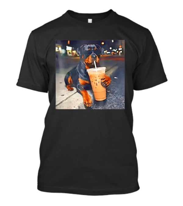 Rottweiler Drinking Iced Coffee Wearing Sunglasses Funny Dog T-Shirt
