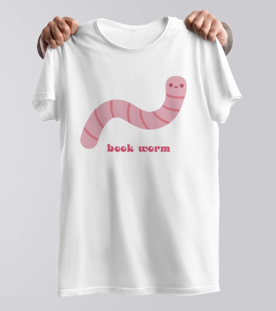 Pink Smiling Book Worm Cute T-Shirt