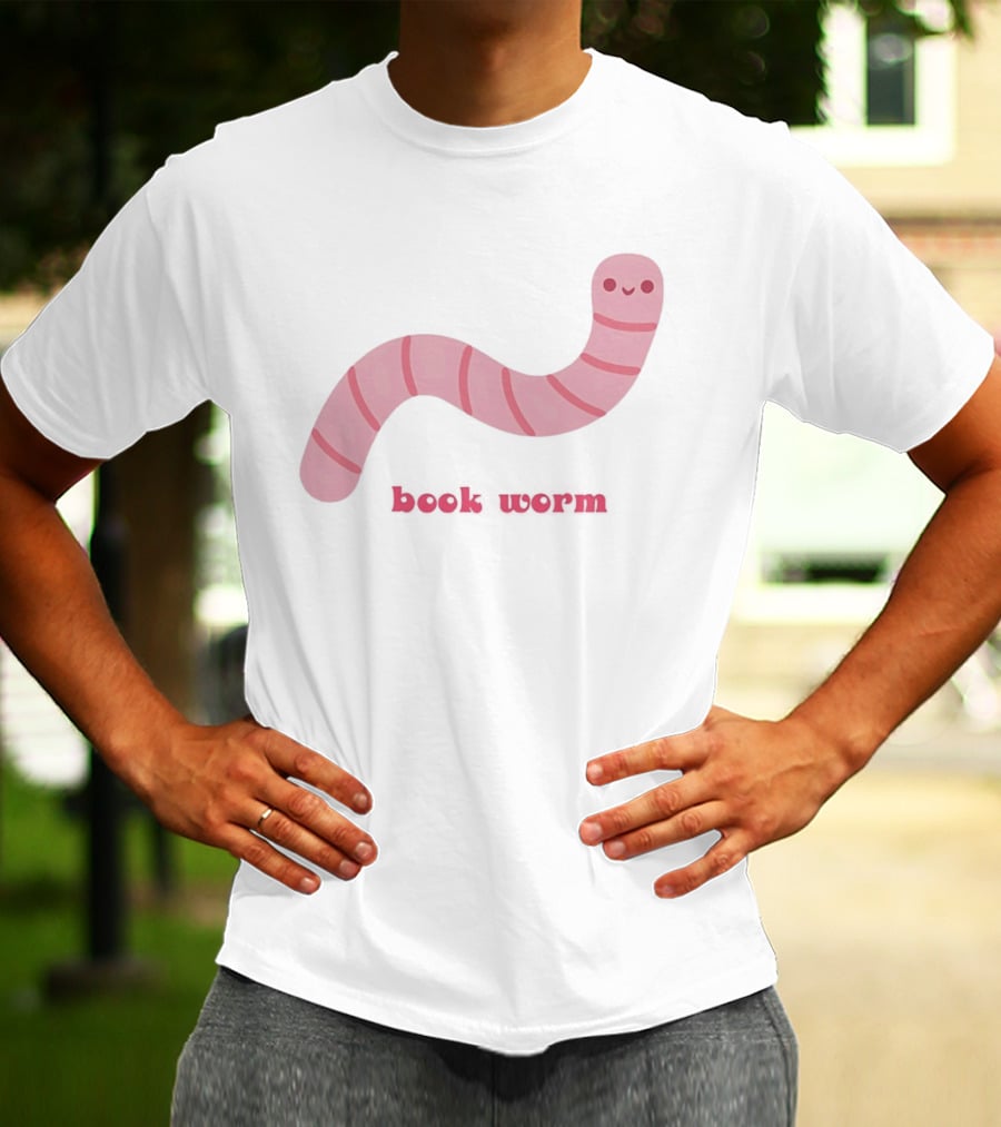 Pink Smiling Book Worm Cute T-Shirt