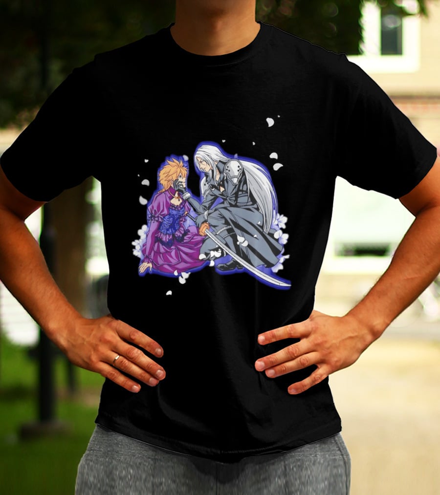 Aerith And Sephiroth Enemy Love Final Fantasy Iconic Characters In Romantic Conflict T-Shirt