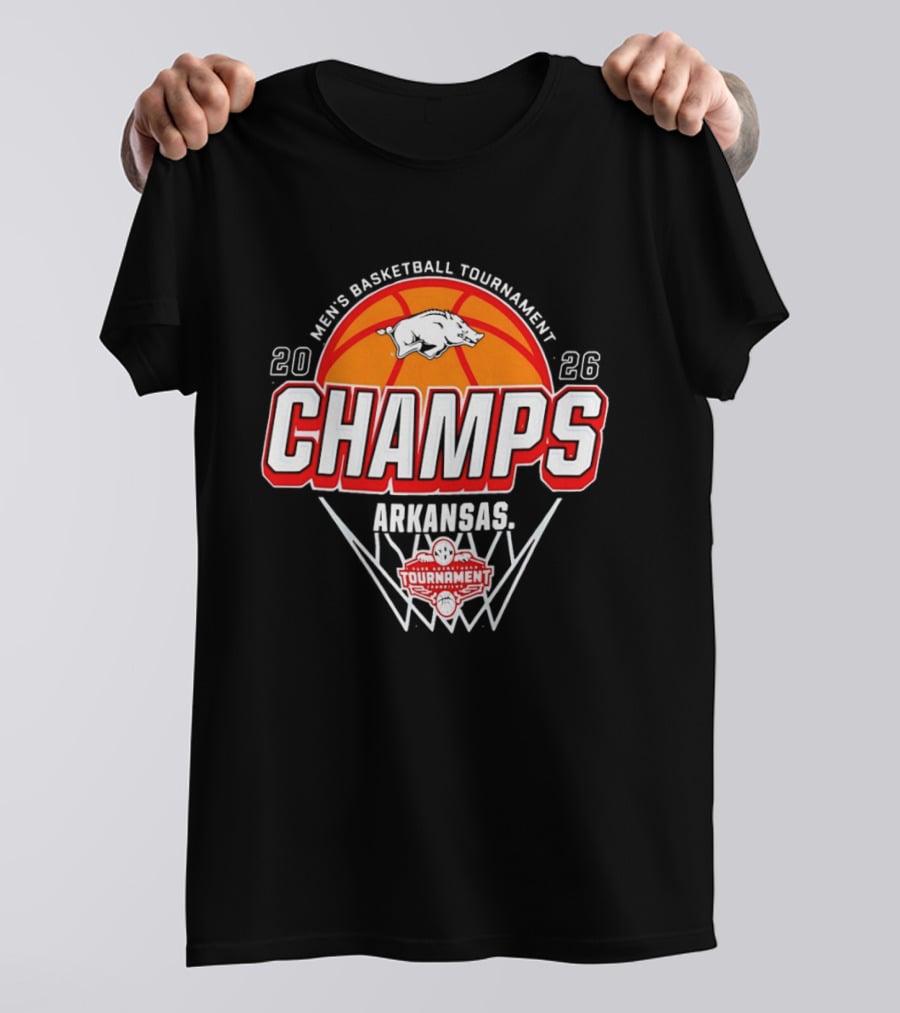 Arkansas Razorbacks Men's Basketball Tournament Champs 2026 Basketball Trophy T-Shirt
