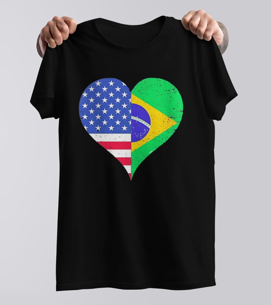Brazilian And American Heart Flags Unity T-Shirt