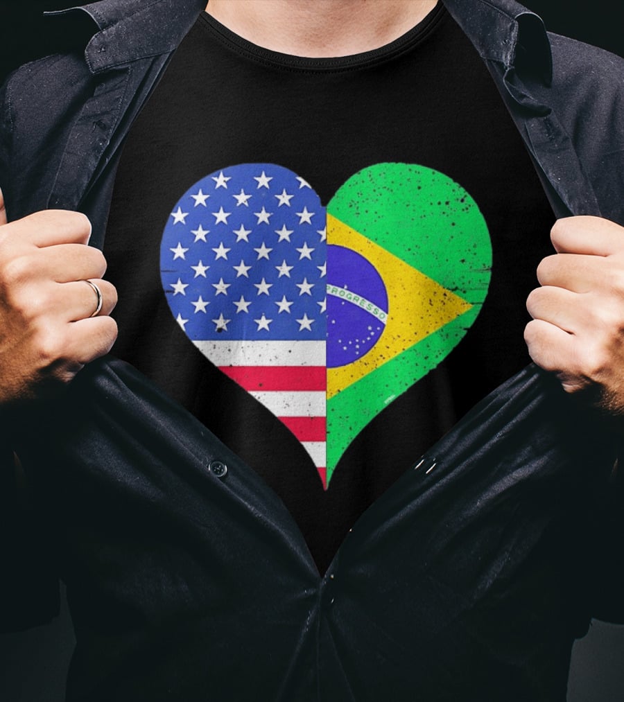 Brazilian And American Heart Flags Unity T-Shirt