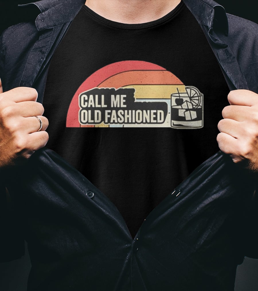 Call Me Old Fashioned Retro Cocktail Ice Cubes Slice Of Lemon T-Shirt