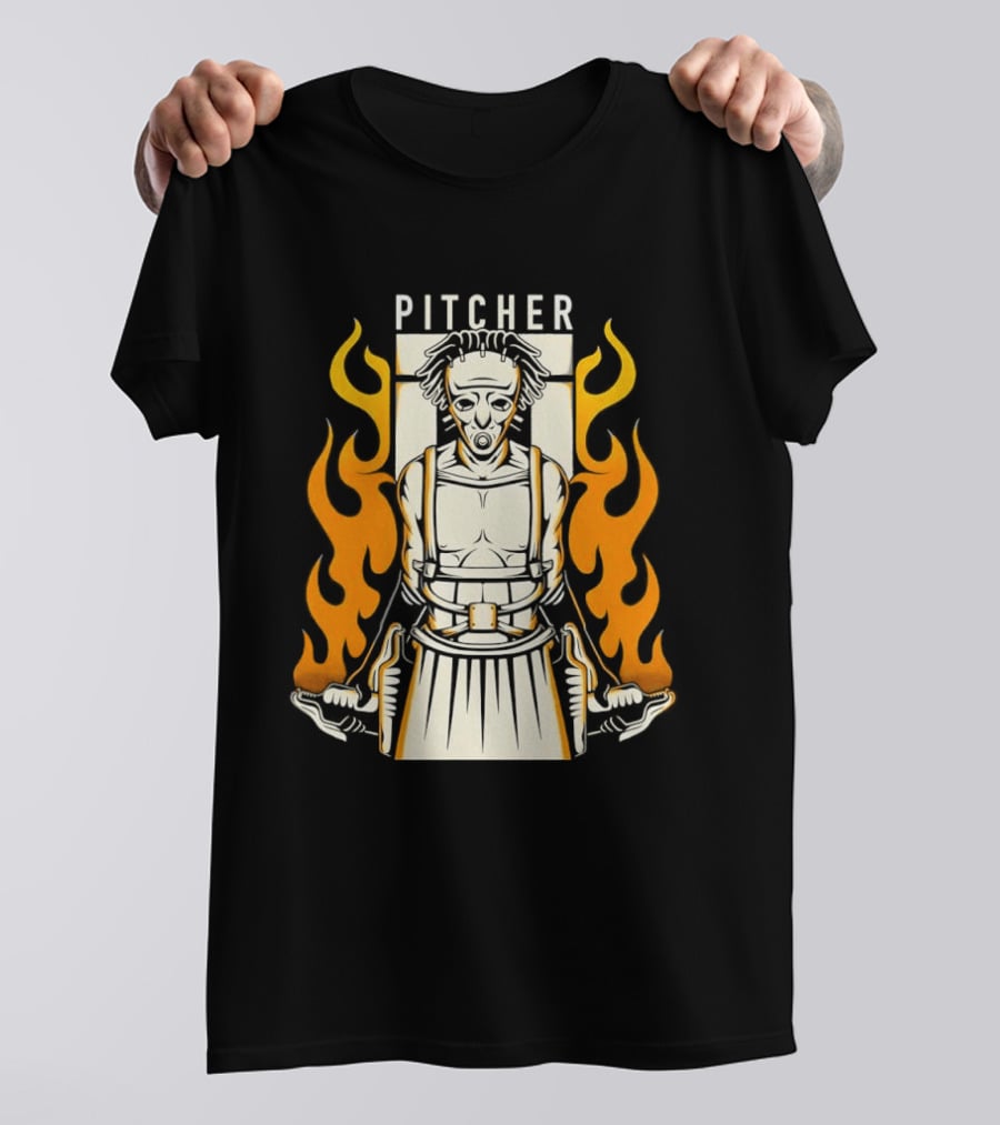 Pitcher Zombie Flames Baseball Undead T-Shirt