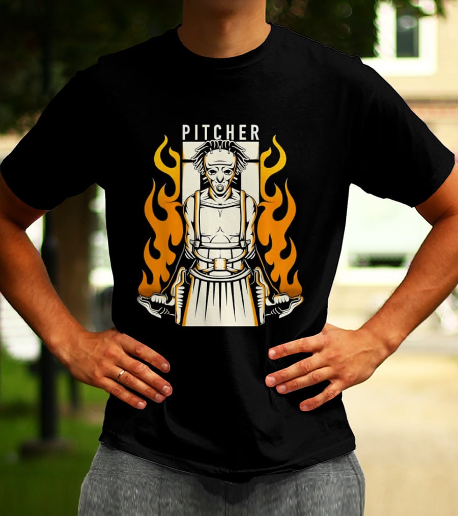 Pitcher Zombie Flames Baseball Undead T-Shirt