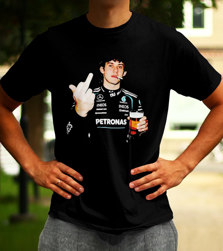 Kimi Antonelli F1 Petronas Mercedes Smoking Beer Middle Finger T-Shirt
