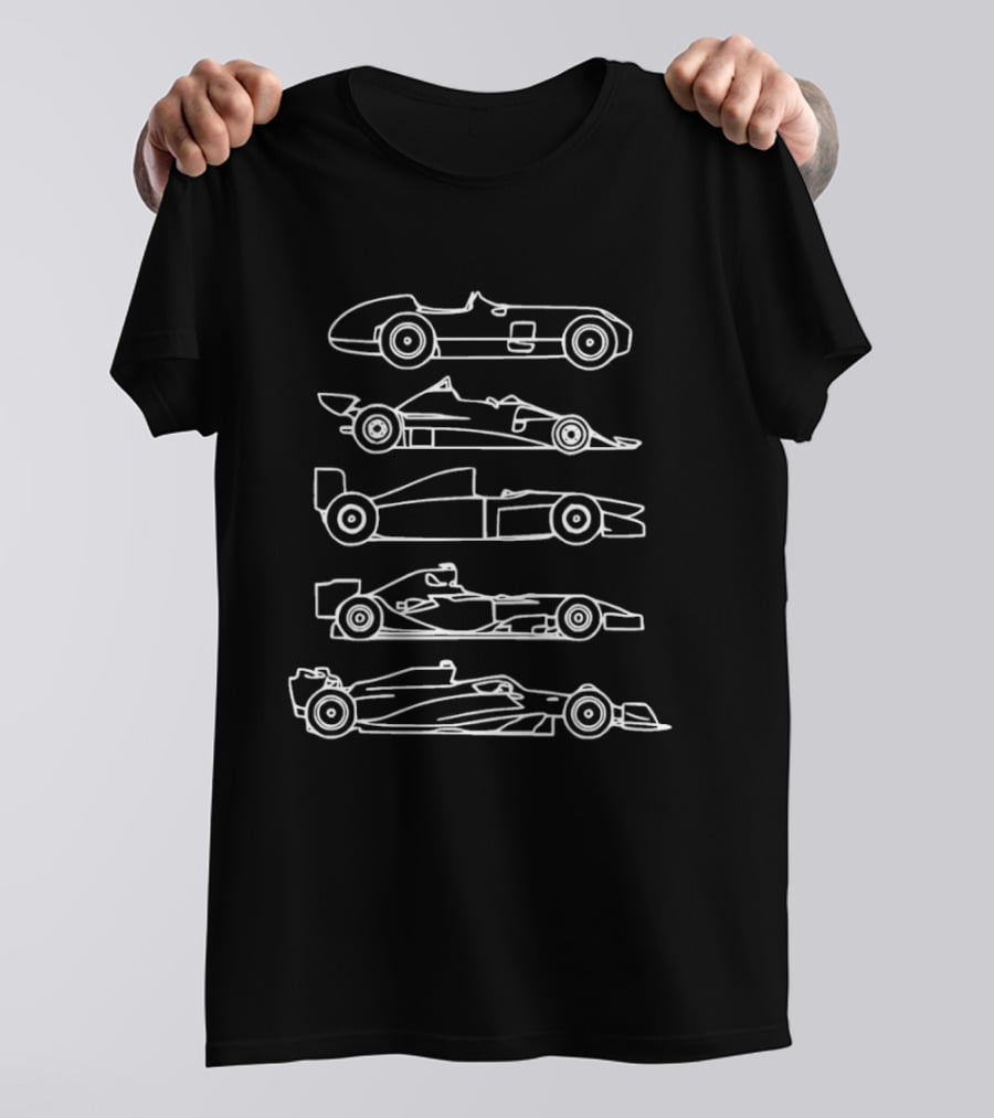 Evolution Of The F1 Cars Through Detailed Side View Drawings T-Shirt