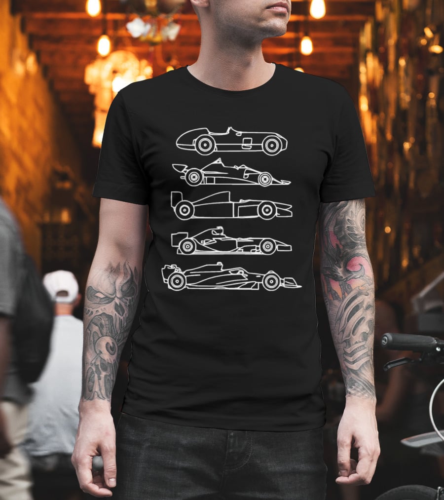 Evolution Of The F1 Cars Through Detailed Side View Drawings T-Shirt