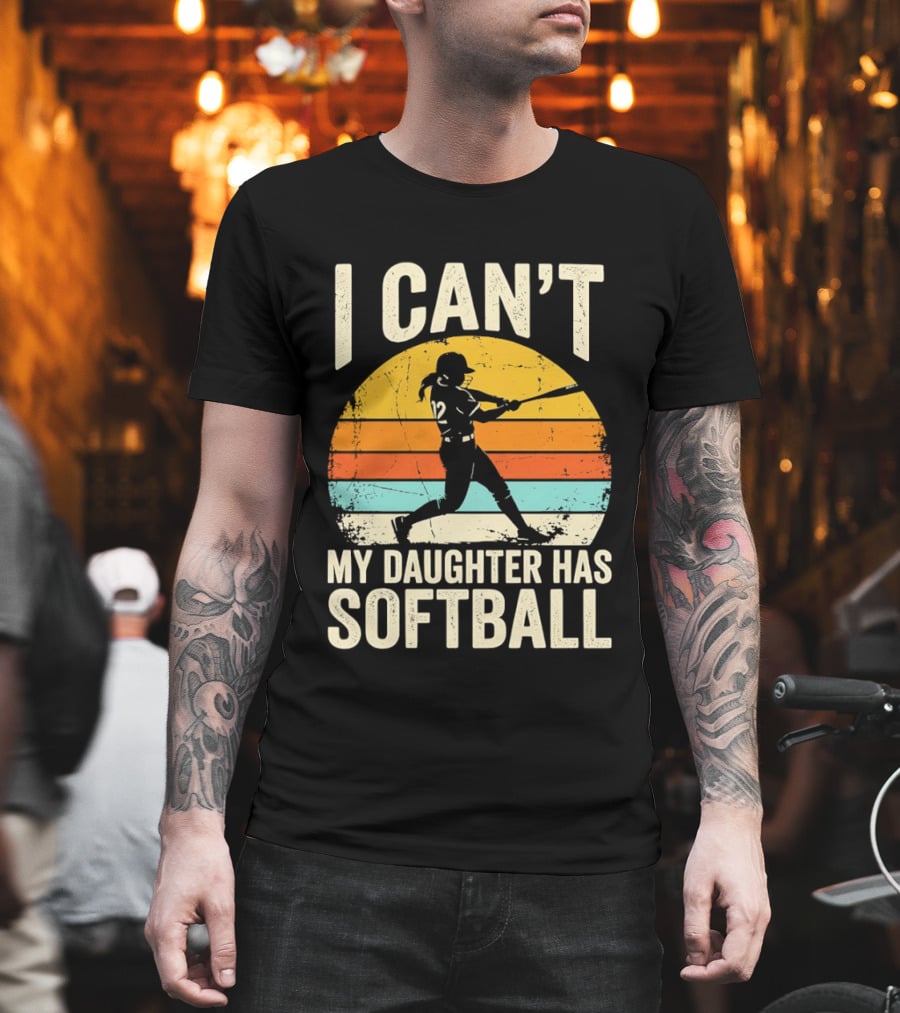 Softball Player 12 I Can't My Daughter Has Softball Sunset T-Shirt