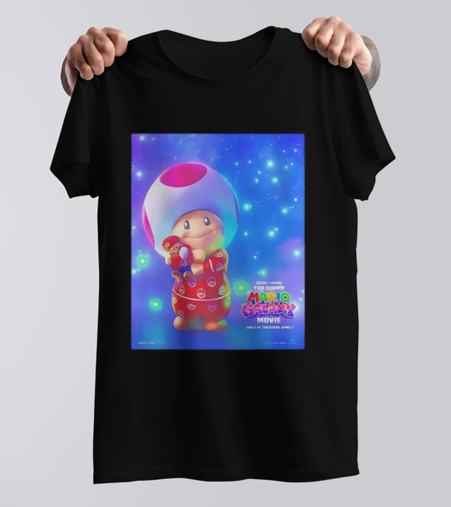 The Super Mario Galaxy Movie Toad Hugging Mario Pajamas Only In Theaters April 1 T-Shirt