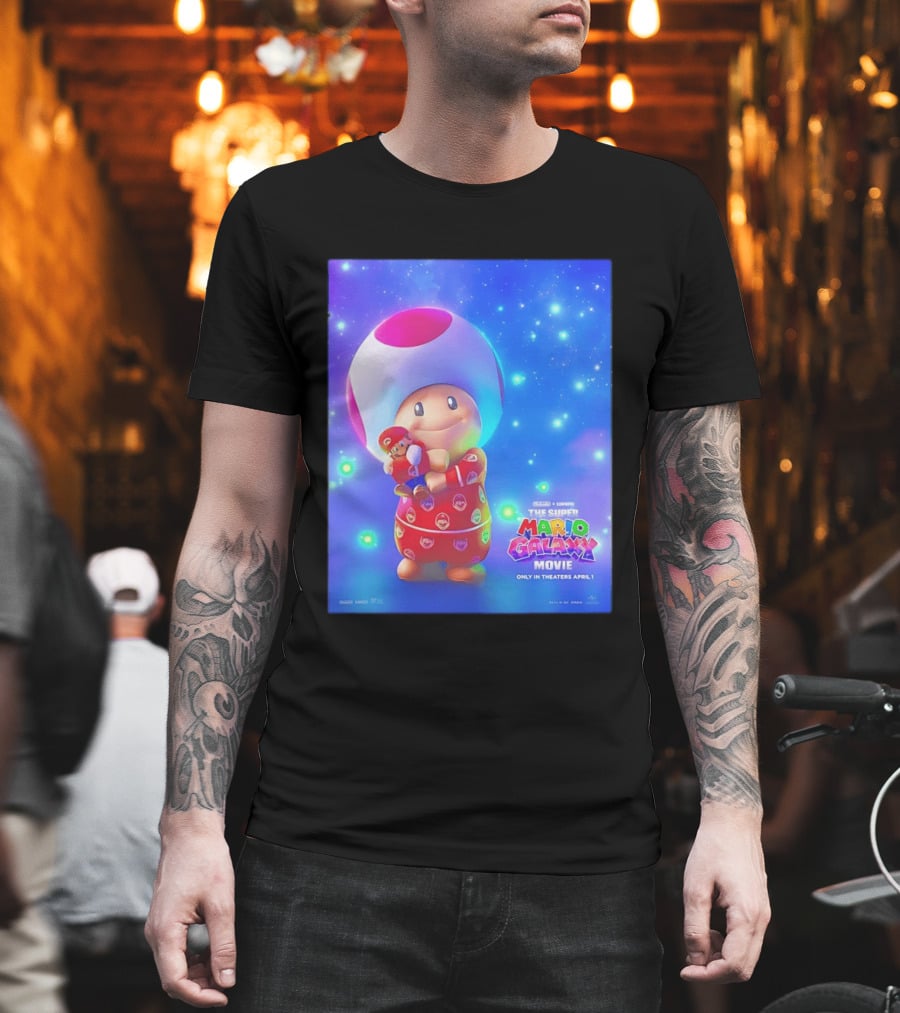 The Super Mario Galaxy Movie Toad Hugging Mario Pajamas Only In Theaters April 1 T-Shirt