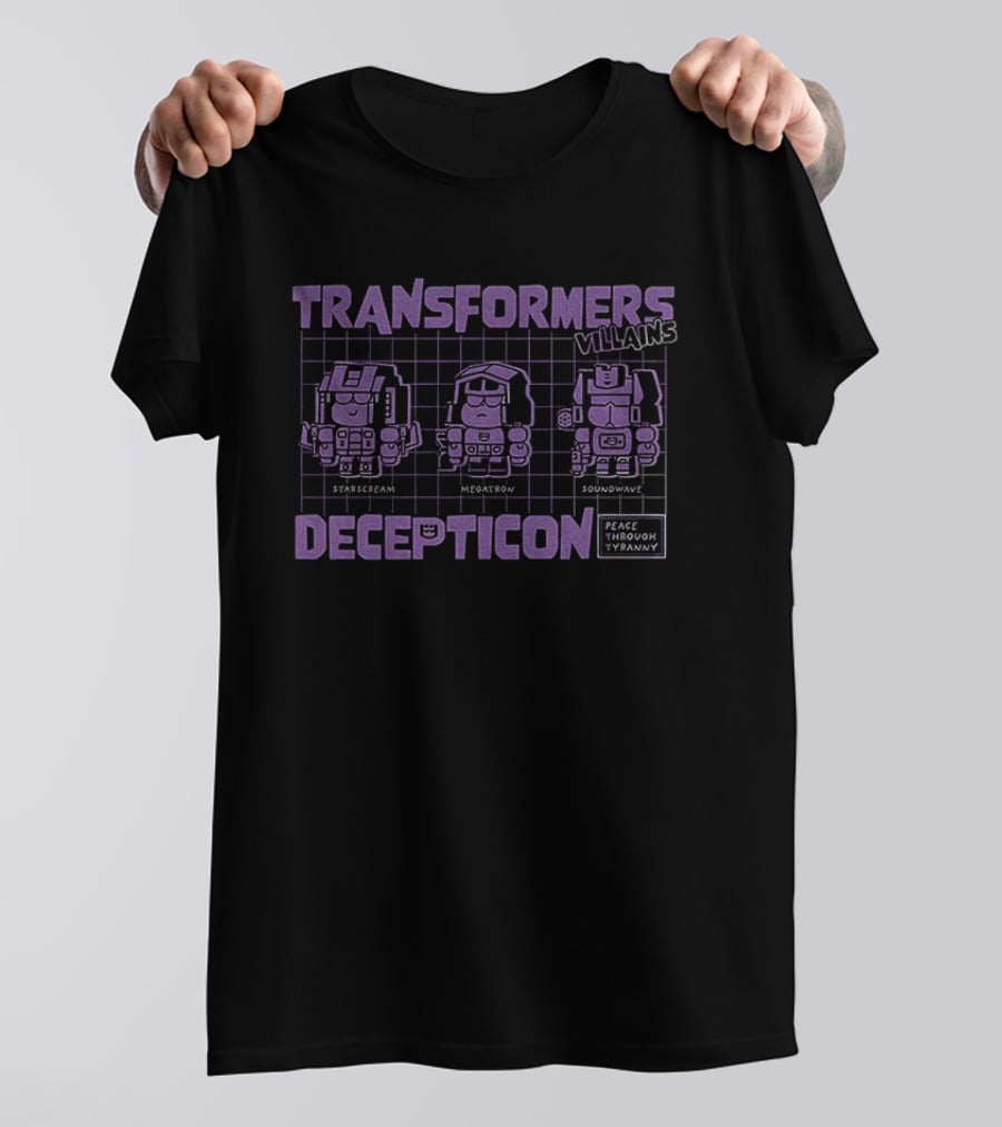 Transformers Decepticon Villains Starscream Megatron Soundwave Peace Through Tyranny T-Shirt
