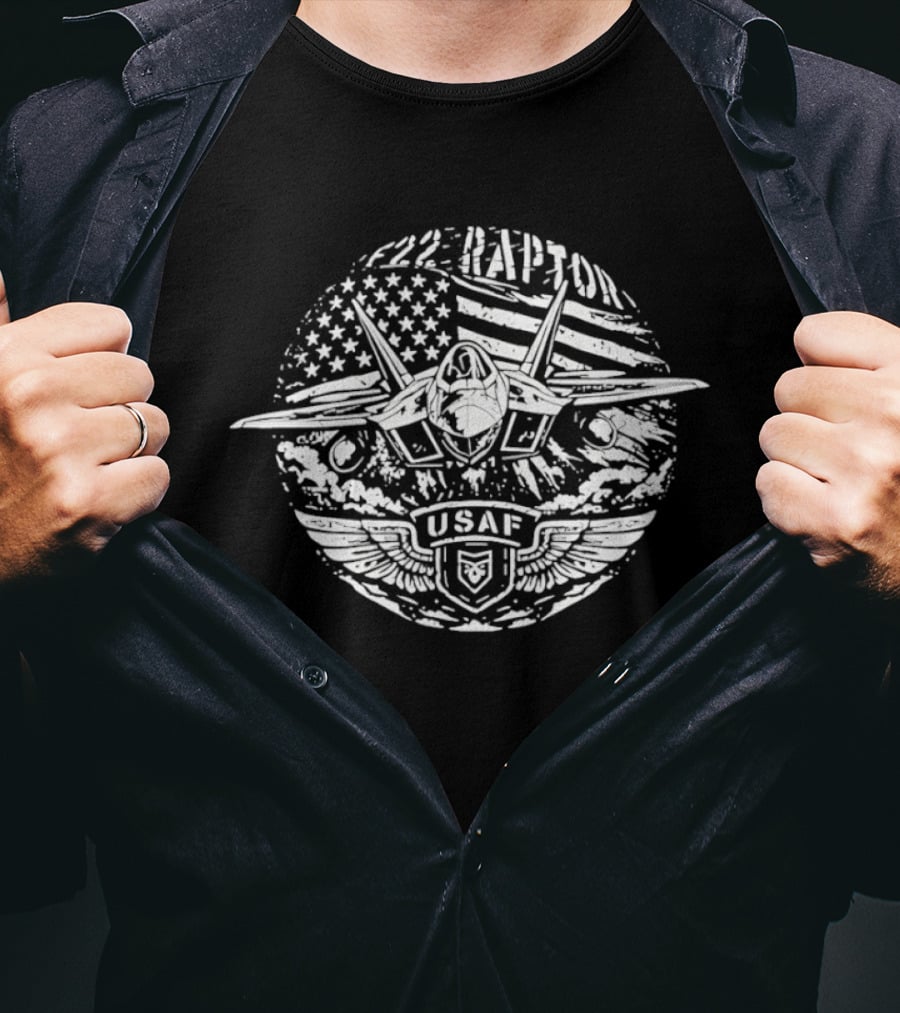 F 22 Raptor USAF American Flag Fighter Jet T-Shirt