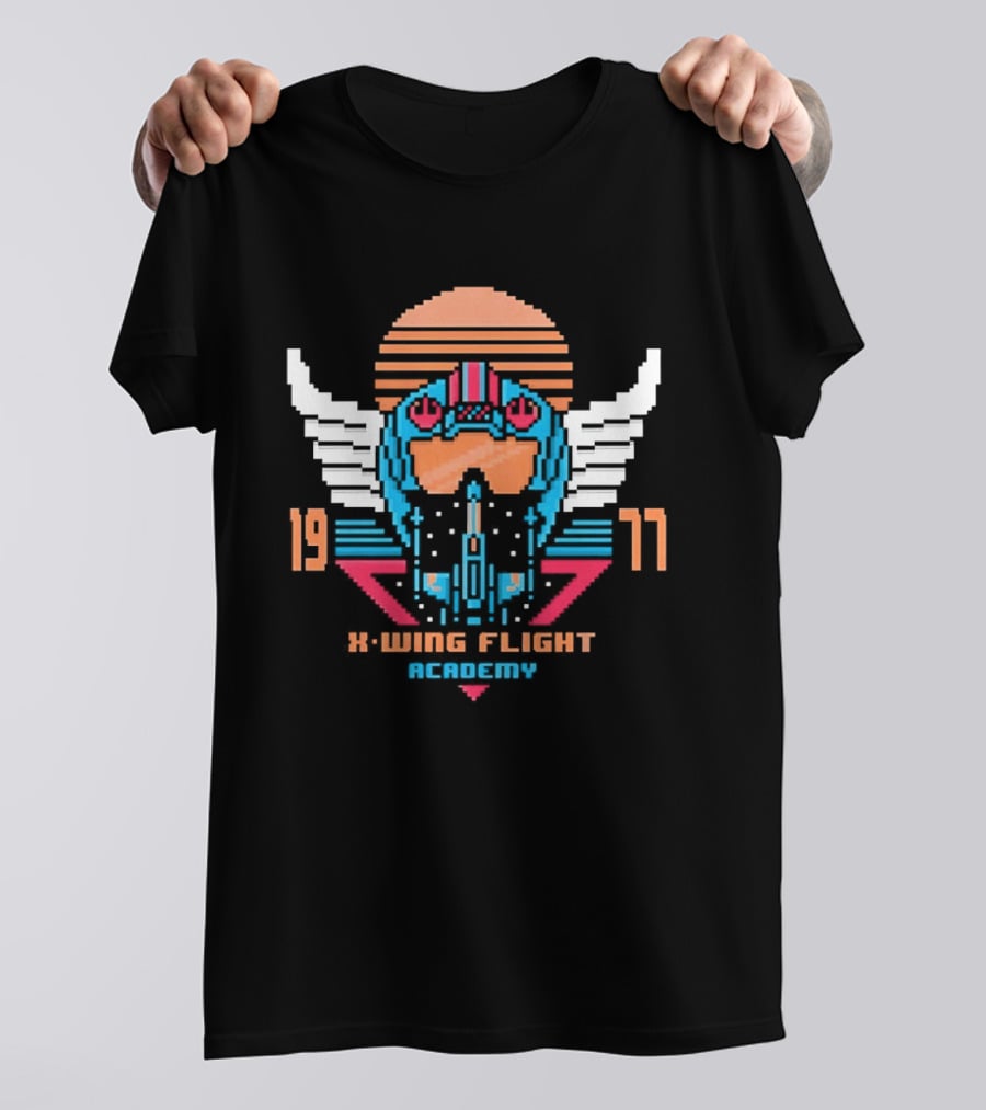 X Wing Flight Academy 1977 Rebel Pilot Pixel Art Starfighter Helmet T-Shirt
