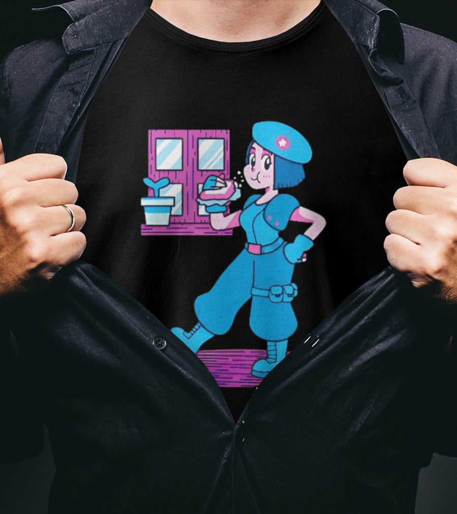 Cartoon Zombie Fighter Holding Plant And Spray T-Shirt